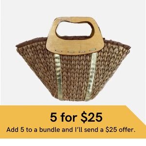 Seagull Studios, lined, cornhusk wicker beach bag.